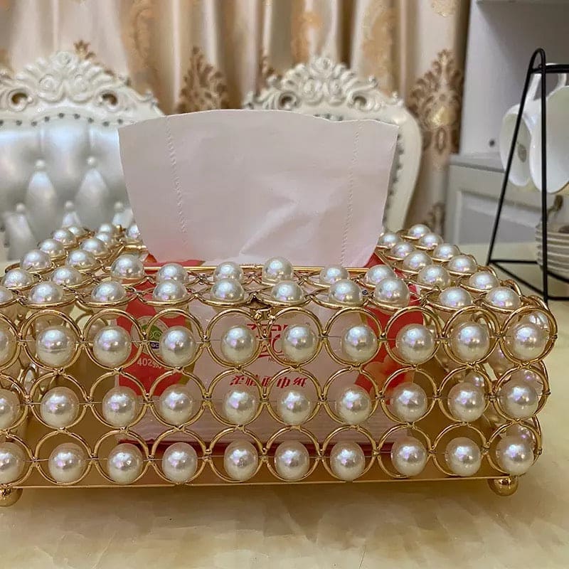 Luxurious Pearl Tissue Box, Nordic Facial Crystal Tissue Box, Napkin Dispenser, Household Pumping Paper Case Luxury Organizer Stand, Creative Paper Container