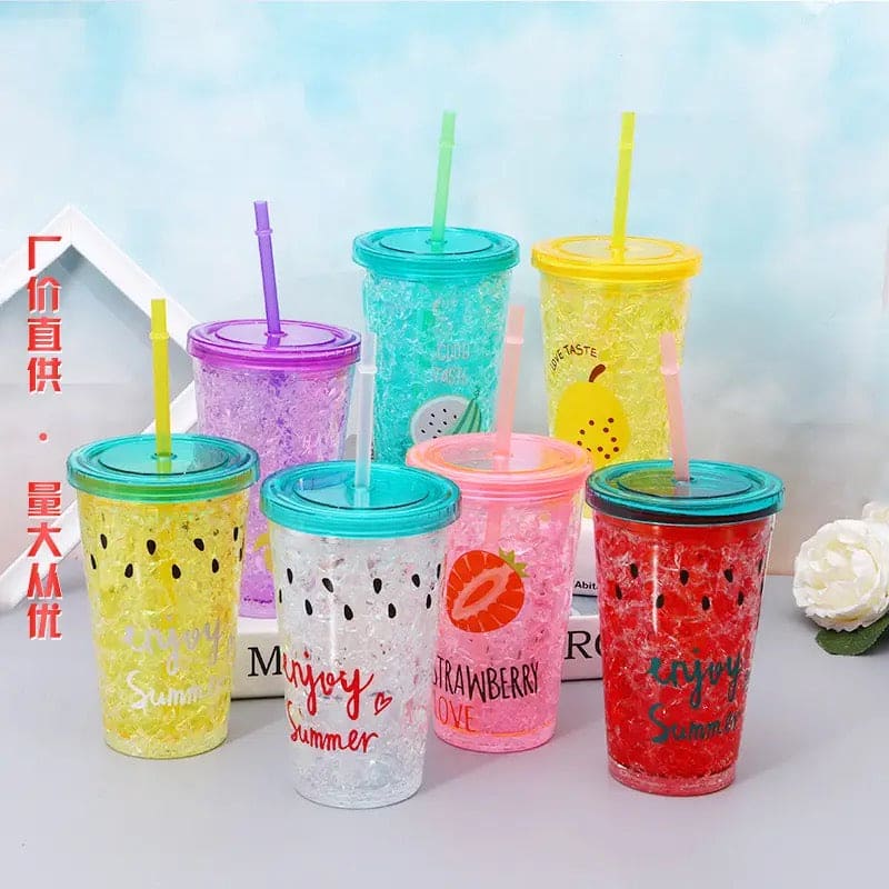 2 Layers Star Glitter Water Jar, Summer Plastic Mug With Straw And Lid