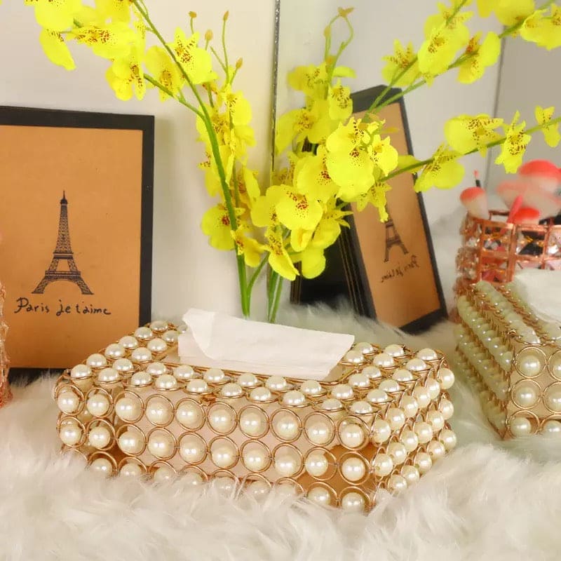 Luxurious Pearl Tissue Box, Nordic Facial Crystal Tissue Box, Napkin Dispenser, Household Pumping Paper Case Luxury Organizer Stand, Creative Paper Container