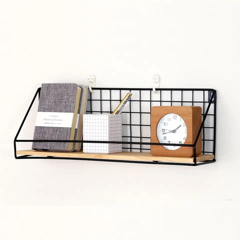 Gird Wall Shelf, Grid Wall Hanging Shelf, Wire Wood Organizer, Iron Floating Display Shelf, Home Decorative Hanging Grid Basket, Wall Art Shelve Flower Pot Stand