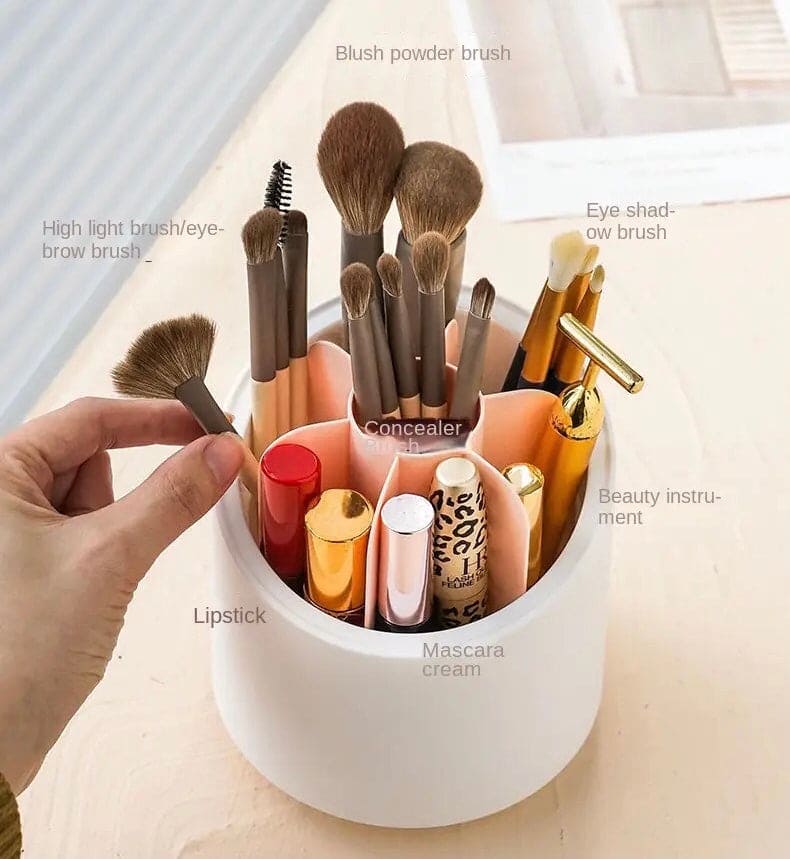 Oval Clear Brush Organizer, Desktop Makeup Brush Storage Bucket Cup Holder With Lid, Brush Display Stand Storage Box, Lipstick Eyebrow Pencil Holder, Acrylic Makeup Brush Organizer Cup, Rotating Makeup Brush Holder
