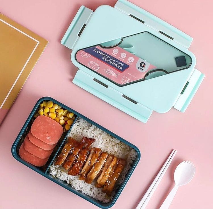 Microwave Oven Lunch Box With Spoon, 2 Compartment Plastic Divided Food Storage Container, Portable Food Grade Plastic Lunch Box, Portable Hermetic Bento Box