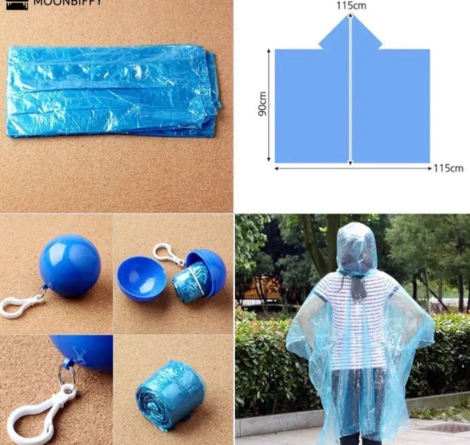 Convenient Portable Rain Ponchos Ball, Disposable Waterproof Raincoat Colorful Poncho With Hook, Disposable Poncho Unisex Transparent Hooded Raincoat, Outdoor Travel Plastic Ball Rain Jacket