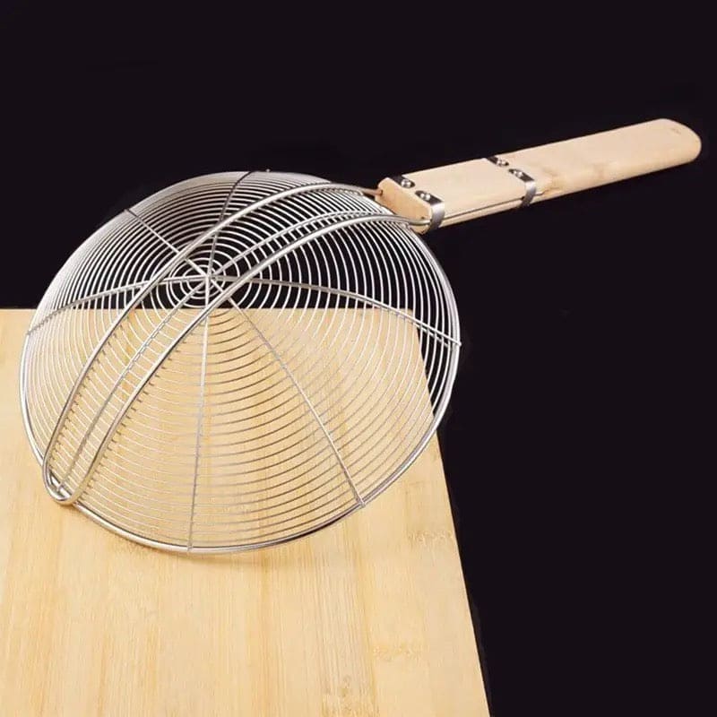 Spider Strainer, Large Stainless Steel Mesh Filter Colander, Wooden Handle Kitchen Oil Filter, French Fries Colanders Strainer, Wooden Handle Frying Net, Hot Pot Leaky Filter Sieve, Household Kitchen Strainer