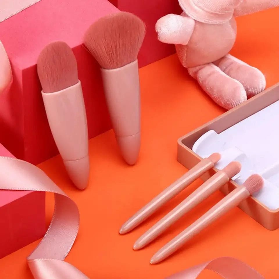 5 Pcs Mini Travel Makeup Brush Set, Portable Makeup Brush Box With Mirror, Giant Soft Loose Powder Blush Eye Shadow Cosmetic Brushes, Mini Makeup Brush, Reusable Artificial Fibers Eyeshadow Beauty Makeup Brush, Portable Blush Brush, Concealer Brush