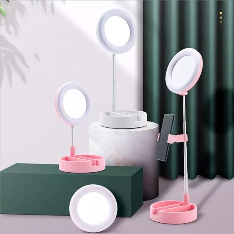 Foldable Selfie Stick Ring Light Tripod For Phone With Mirror, Mobile Live Bracket Led Light, Portable Desktop Lamp Photography Props LED For Phone, Beauty Selfie Stick With Light