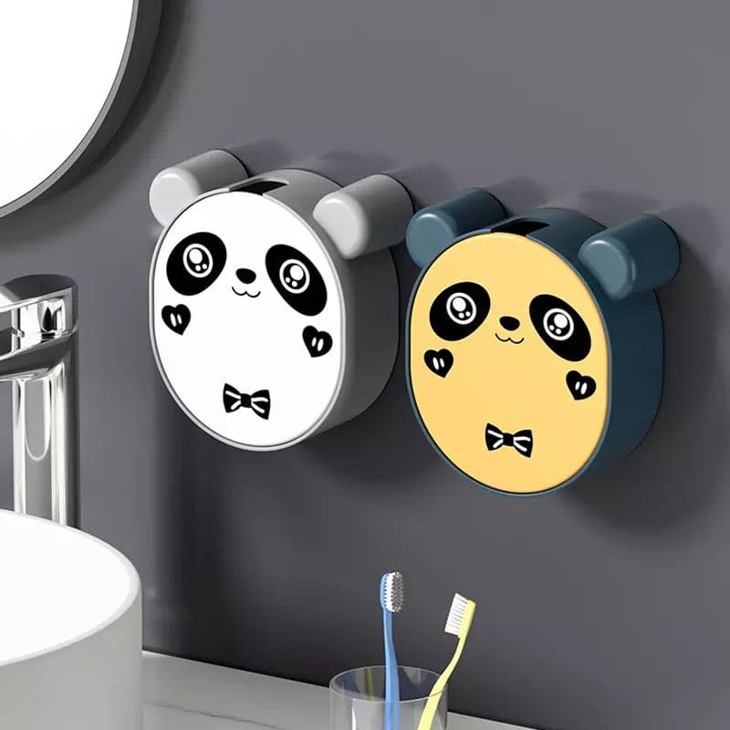 Cute Panda Wall Mounted Soap Box With Lid, Punch Free Double Layer Drain Soap Rack, Washbasin Soap Storage Box, Flip Cover Handmade Soap Shelf, Creative Soap Holder For Shower, Multifunctional Flip Top Drain Soap Dish