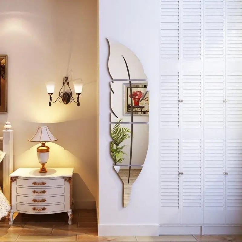 DIY Feather 3D Mirror Wall Sticker, Fur Plume Wall Sticker For Living Room, Art Home Decor Acrylic Sticker Wall Decor Wallpaper, Feather Mirror Tiles Wall Stickers, Acrylic Wall Sticker For Home Decoration