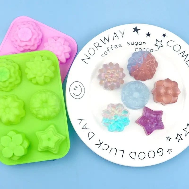 Flower Chocolate Candy Mold, Chocolate Jelly Pudding Dessert Mold, 6 Flower Heart Silicone Cake Mold, Manual DIY Cute Flowers Mold