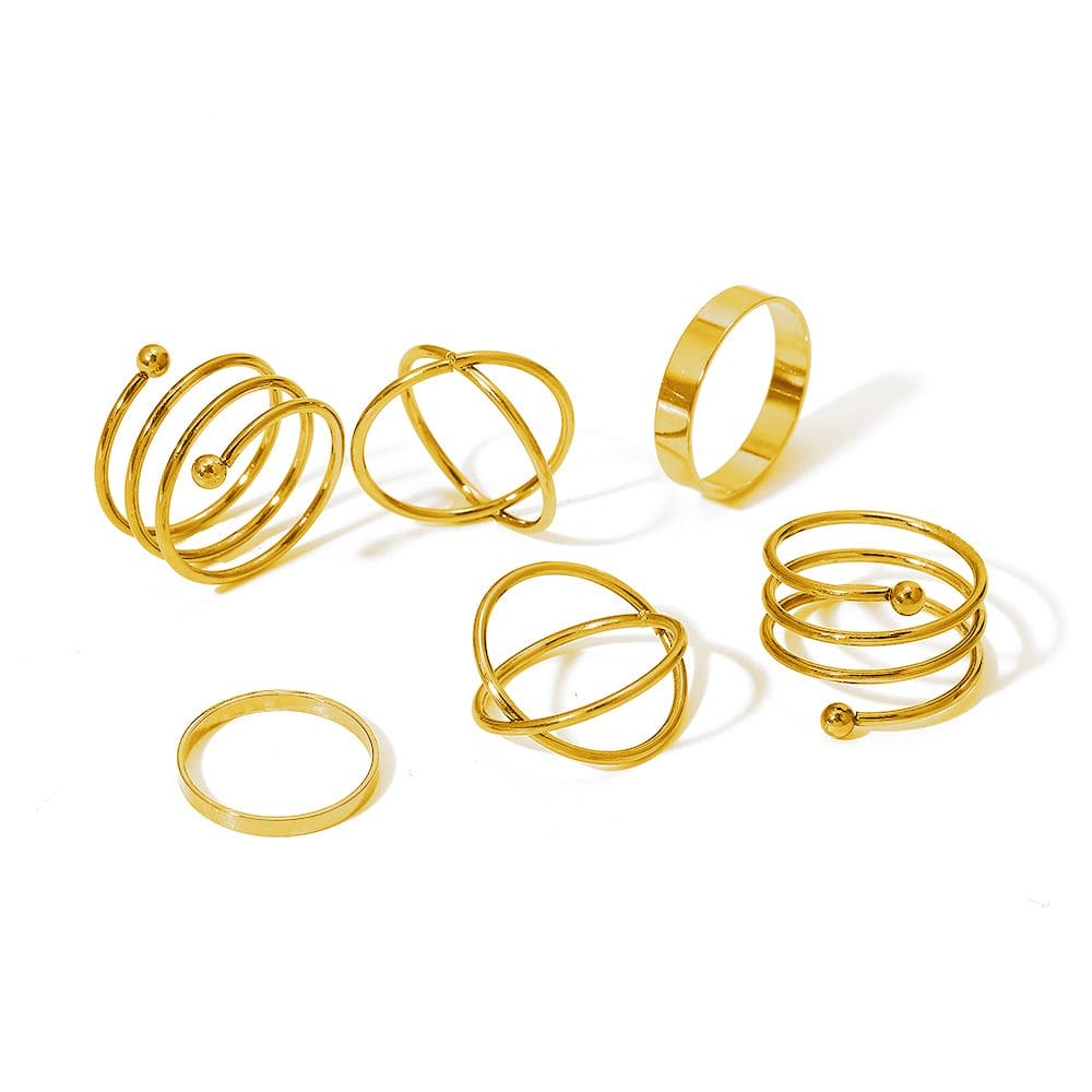 Set Of 5 Metal Gold Plated Rings for Women, Geometric Hollow Wave Rings, Girls Trendy Jewellery, Stackable Finger Rings, Midi Rings For Women