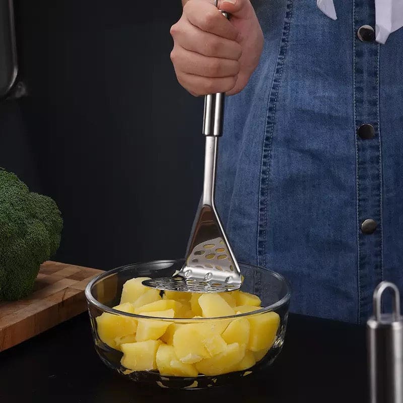 Hand Held Potato Masher, Pressed Potato Crusher, Potatoes Mud Pusher, Stainless Steel Smooth Musher, Kitchen Cooking Gadget, Stainless Steel Press Mashed Potato Tool
