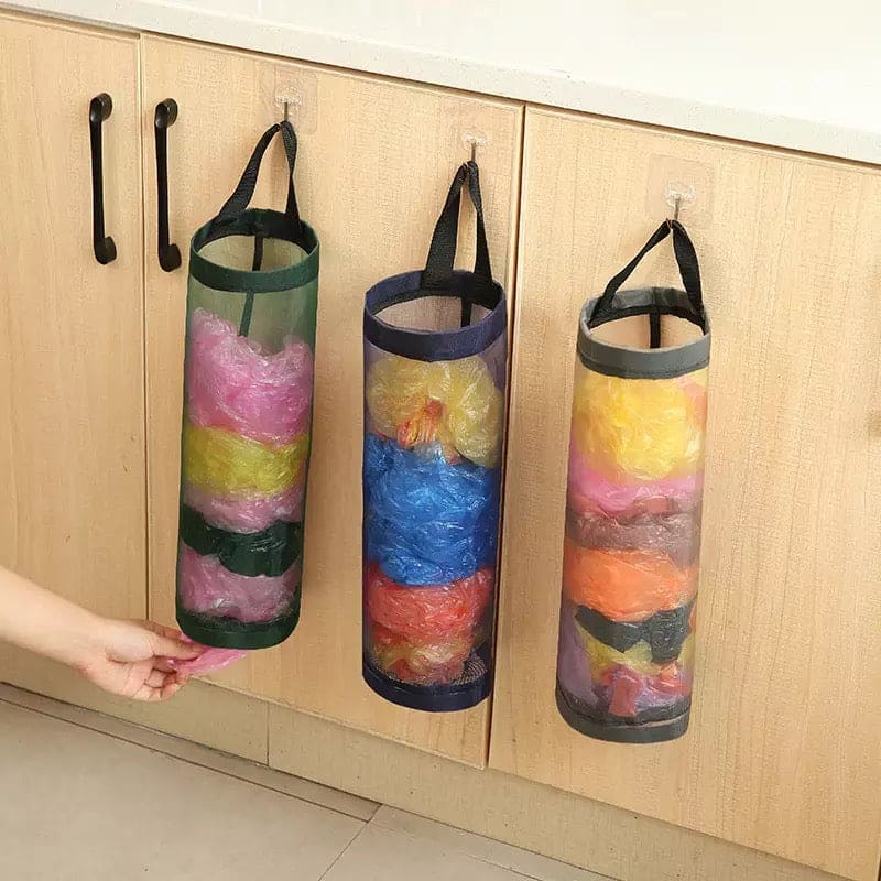 Net Plastic Bag Organizer, Home Grocery Bag Holder, Wall Mount Plastic Bag Holder, Kitchen Storage Shopper Dispenser, Trash Garbage Bag Organizer, Hanging Pouch Hang Bag