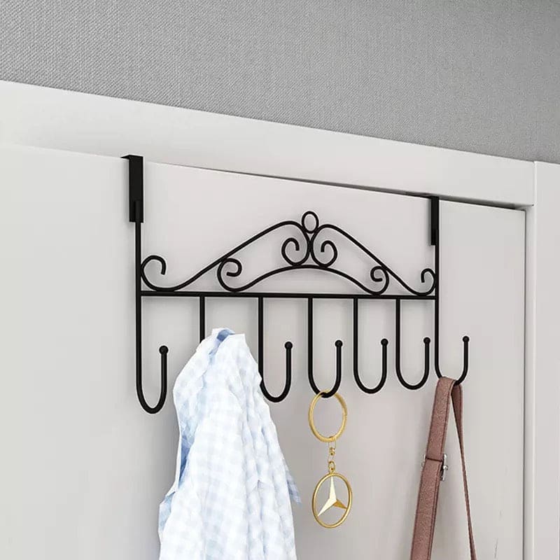 7 Hook Iron Door Hanger, Door Rear Behind Hook, Wall Mounted Storage Hanger Hook, Wrought Iron Hooks for Home Bedroom Bathroom Hat Coat Clothes, Towel Hat Clothes Wall Rack