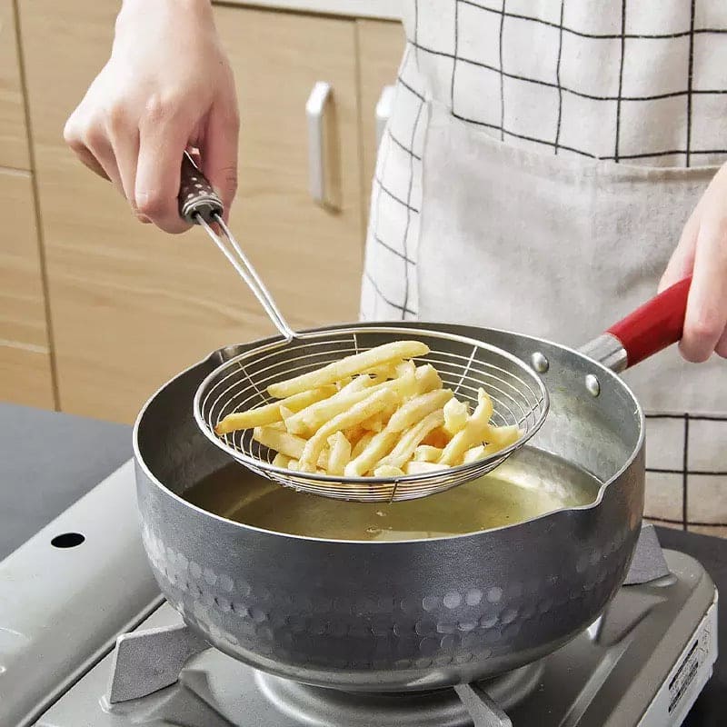 Home Kitchen Strainer, Stainless Steel Oval Skimmer, Oil Pot Food Filter, Round Stainless Steel Frying Food Colander With Long Handle, Dumplings Chaffy Dish Strainer, Kitchen Noodle Scoop Fried Strainer, Wire Fine Mesh Oil Strainer