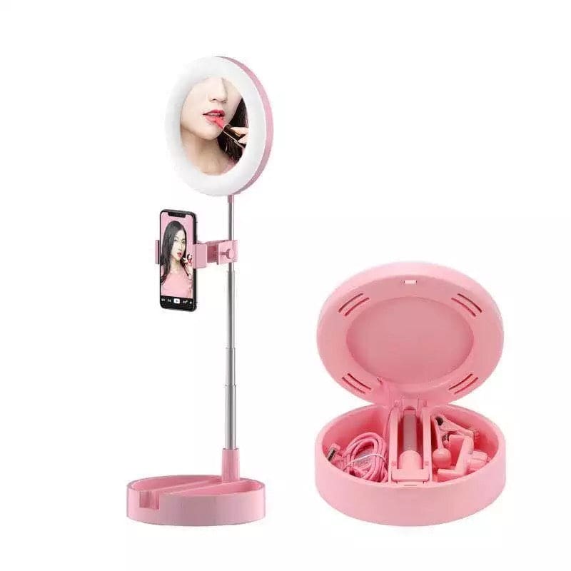 Foldable Selfie Stick Ring Light Tripod For Phone With Mirror, Mobile Live Bracket Led Light, Portable Desktop Lamp Photography Props LED For Phone, Beauty Selfie Stick With Light
