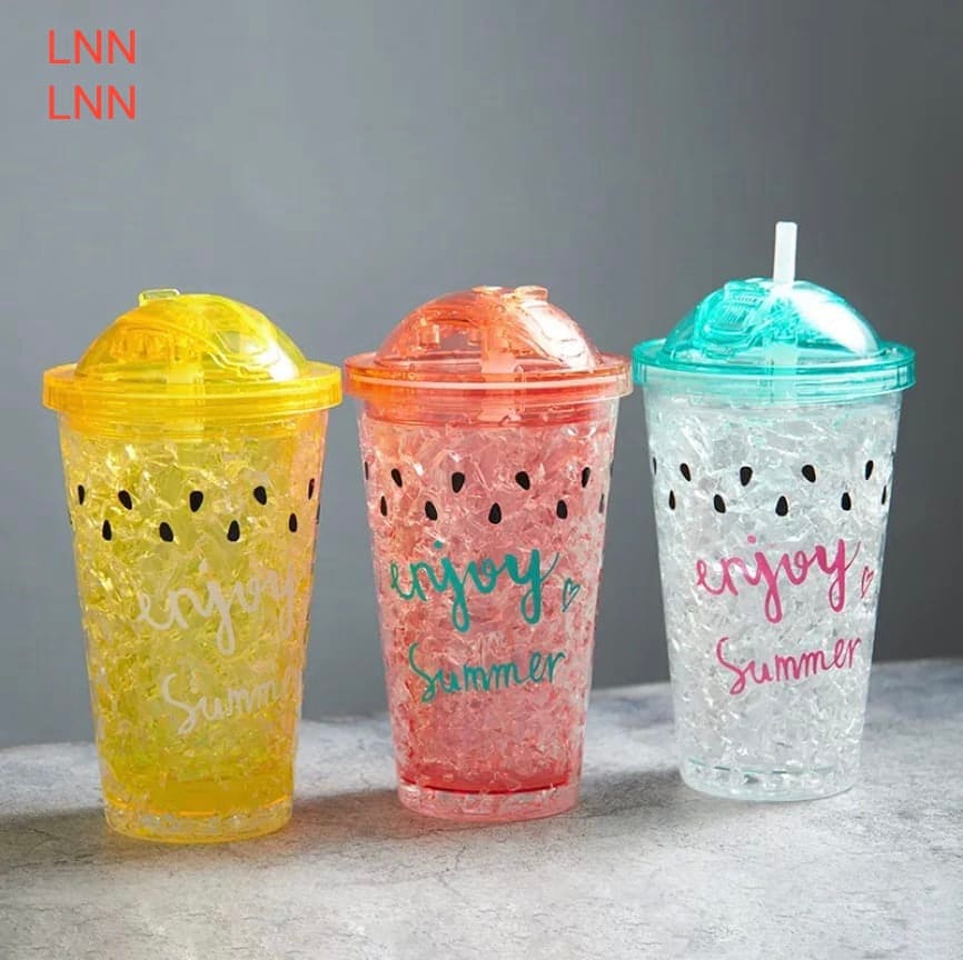 2 Layers Star Glitter Water Jar, Summer Plastic Mug With Straw And Lid