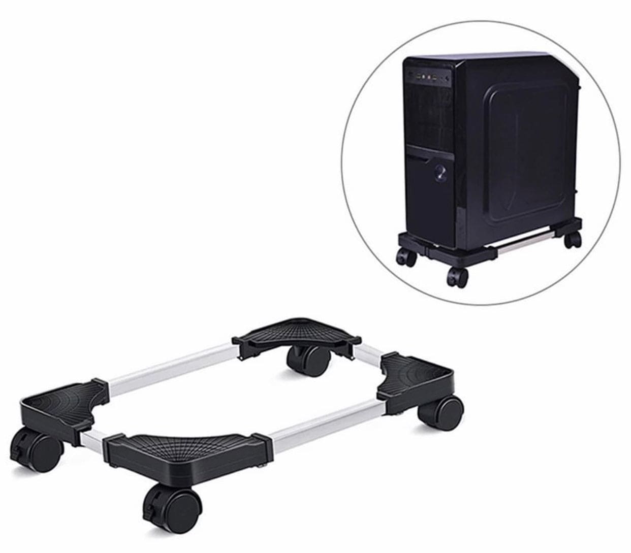 Mobile PC Tower Stand Cart, Desktop Bracket Cooling Base With 4 Locking Caster Wheel