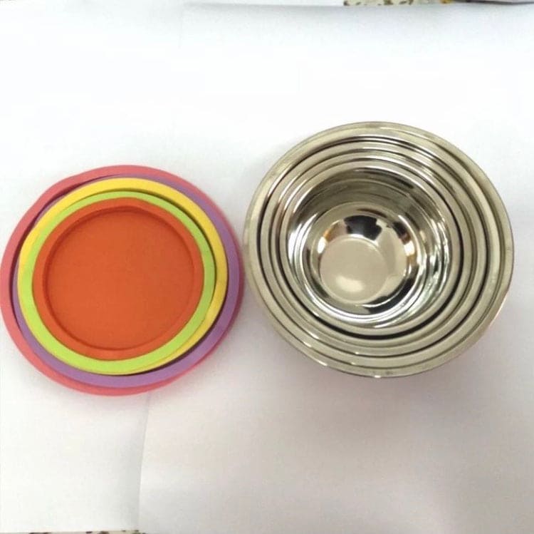 Set Of 5 Colorful Stainless Steel Bowl With Lids, Salad Mixing Bowl Set, Food Cooking Bowl Set, Stackable Nesting Mixing Bowls with Airtight Lids, Kitchen Washing Storage Container, Steel Lunch Box