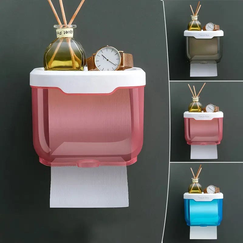 Wall Mounted Sticking Tissue Holder, Punch-free Toilet Paper Holder Box, Waterproof Napkin Shelf Organizer, Paper Towel Case, Mobile Phone Storage Shelf Tray, Kitchen Bathroom Tissue Dispenser