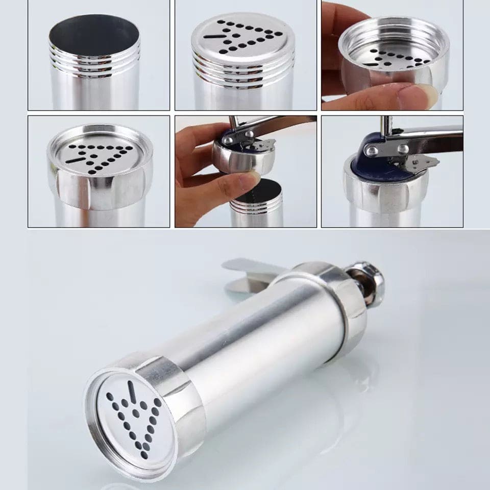 Manual Cookie Press Gun And Icing Set Alloy Churro Maker, Cookie Press Machine, Aluminum Cookie Gun, Biscuit Maker, Manual Cookie Press Stamps Set, Baking Tool With 10 Cookie Molds 4 Nozzles