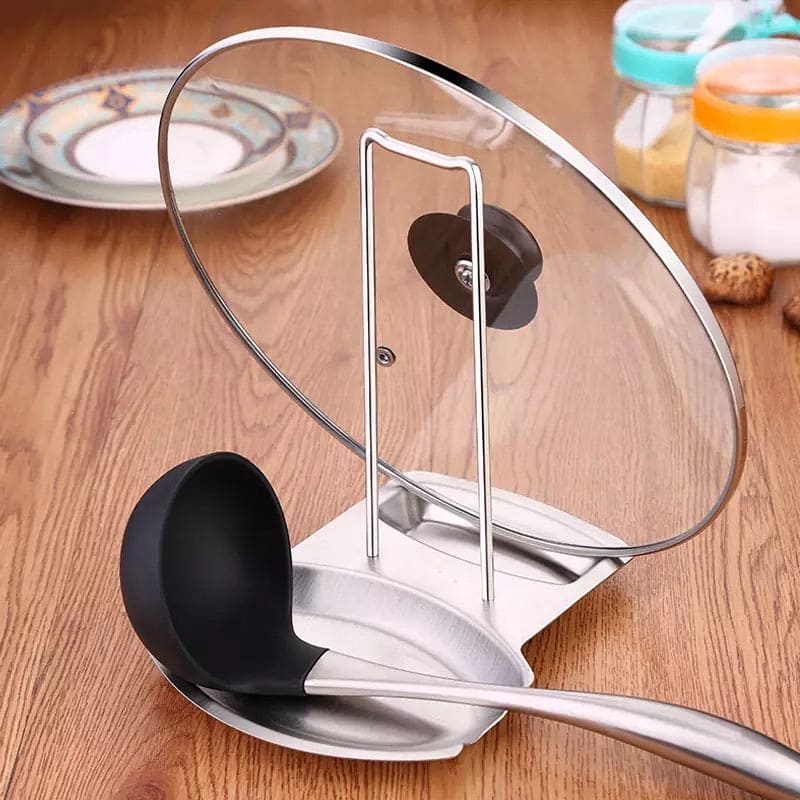 Stainless Steel Pot Lid Stand Rack, Kitchen Spoon Rest and Pot Lid Holder, Shelf Cooking Tool, Kitchen Organizer Decor Tool