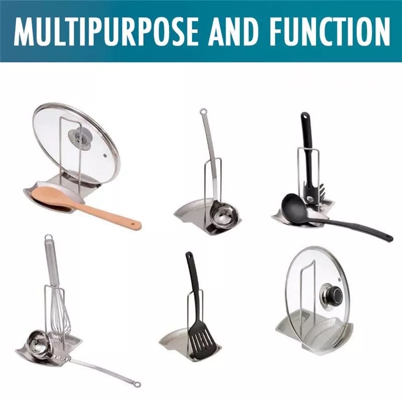 Stainless Steel Pot Lid Stand Rack, Kitchen Spoon Rest and Pot Lid Holder, Shelf Cooking Tool, Kitchen Organizer Decor Tool