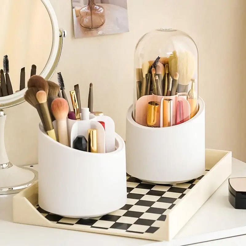 Oval Clear Brush Organizer, Desktop Makeup Brush Storage Bucket Cup Holder With Lid, Brush Display Stand Storage Box, Lipstick Eyebrow Pencil Holder, Acrylic Makeup Brush Organizer Cup, Rotating Makeup Brush Holder