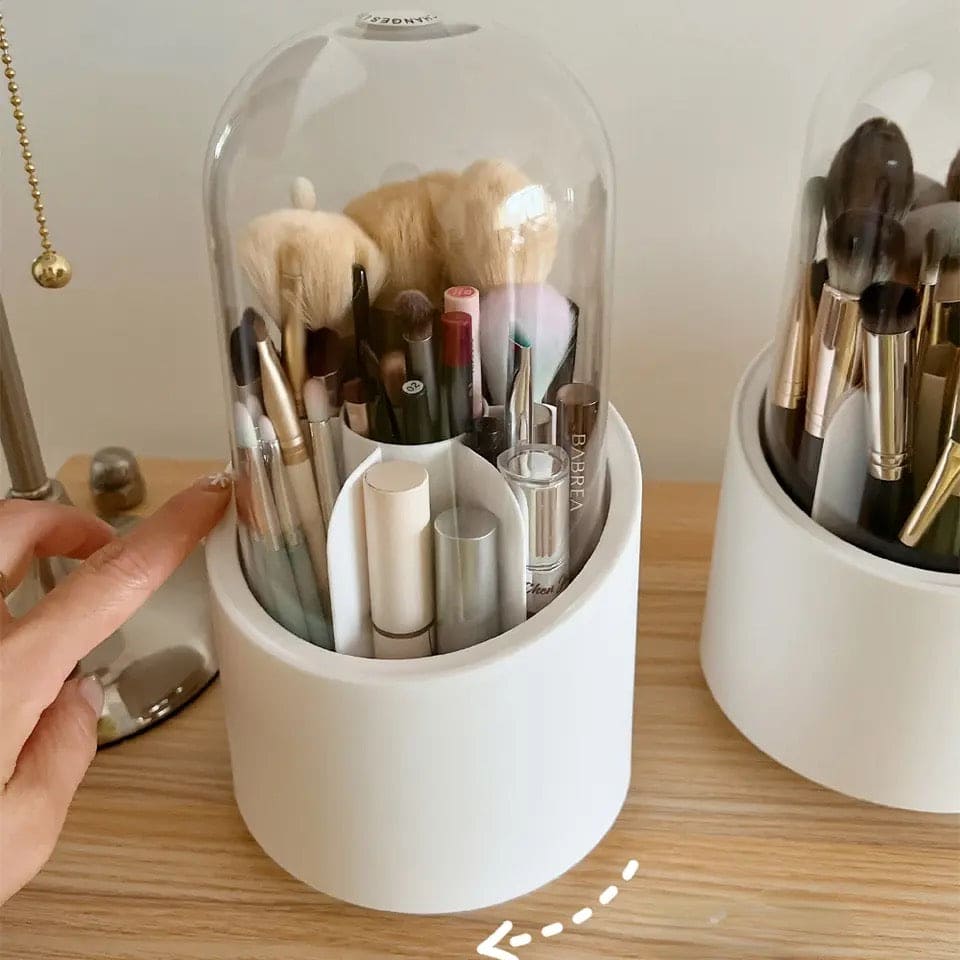 Oval Clear Brush Organizer, Desktop Makeup Brush Storage Bucket Cup Holder With Lid, Brush Display Stand Storage Box, Lipstick Eyebrow Pencil Holder, Acrylic Makeup Brush Organizer Cup, Rotating Makeup Brush Holder