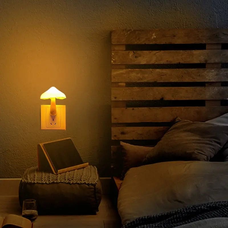 Mushroom Socket Night Light, Light Control Sensor Bedroom Light, Mushroom Wall Socket Lamp, Automatic Sensor Bedroom Decor Wall Lamps For Kid Room, Mini Bedside Socket Lamp, Electric Plug Warm White Light