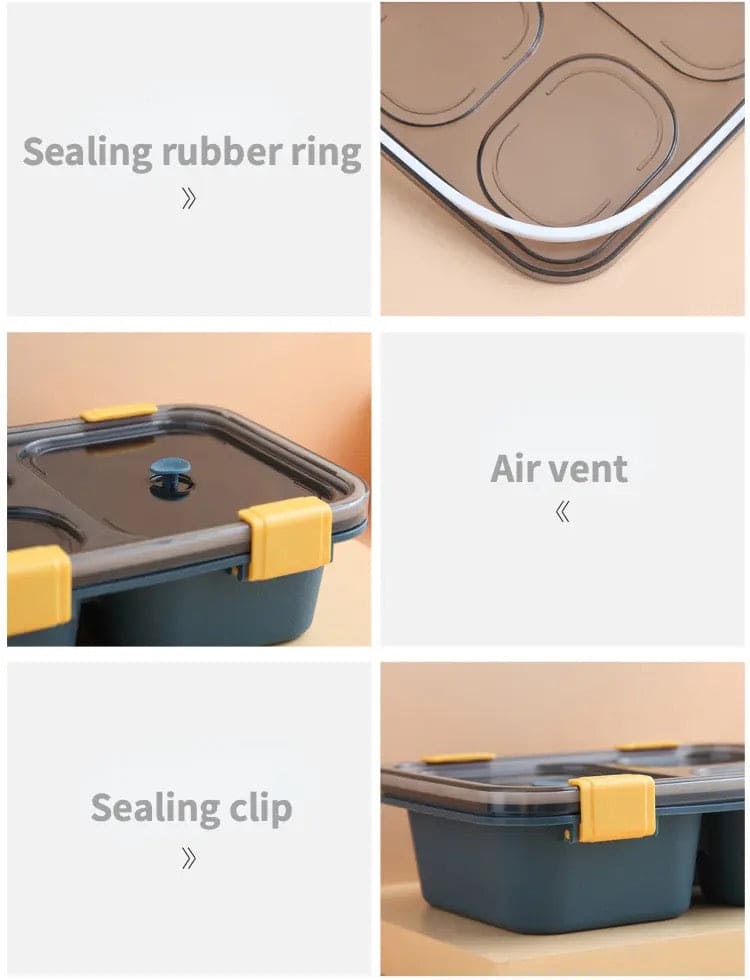 3 Compartment Bento Lunch Box, Portable 3 Grid Dividing Serving Plate, Camping Picnic Portable Plastic Food Fruit Storage Container, Bento Box For Kids, Student Sealed Lunch Box, Stainless Steel Outdoor Food Containeri