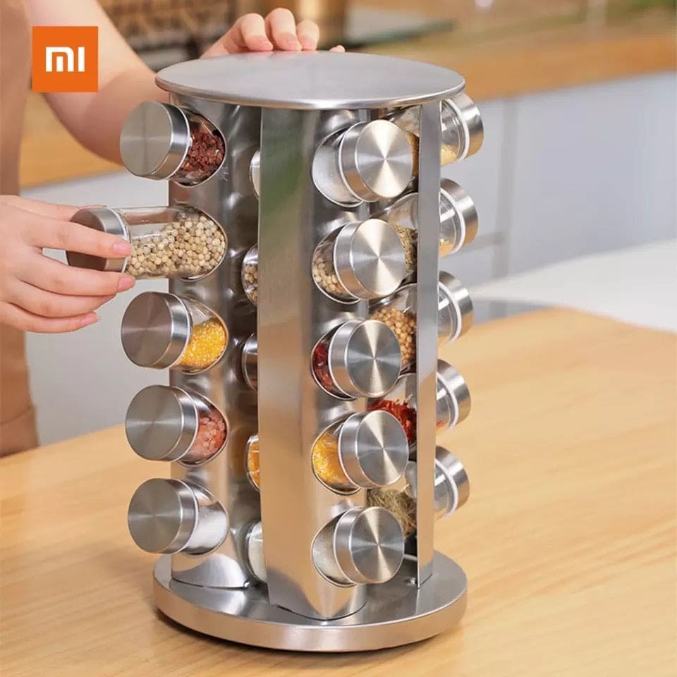 Rotatable Seasoning Rack, Stainless Steel Spice Rack, Countertop Rack Tower Organizer