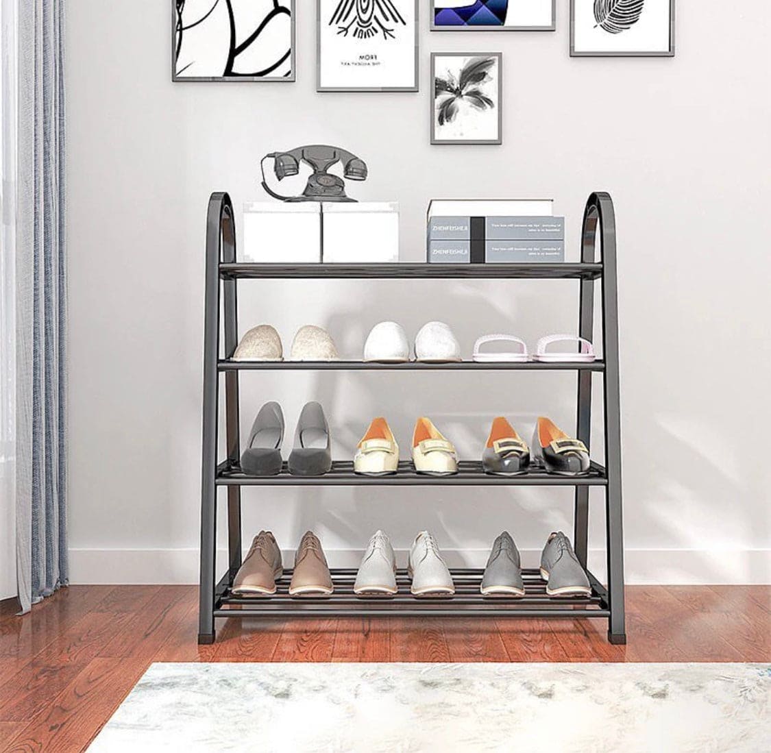 Amazing 4 Layer Shoe Rack, Multilayer Dust Proof Storage Simple Shoe Cabinet, Hallway Space Saving Shoes Rack, Space-saving Shoes Storage Organizers, Dormitory Stainless Steel Rack
