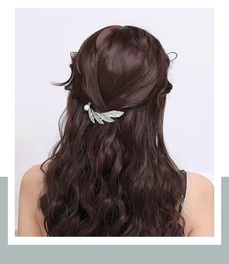 Crystal Leaf shaped Hairclips For Women, Rhinestone Leaf Shining Women's Headwear