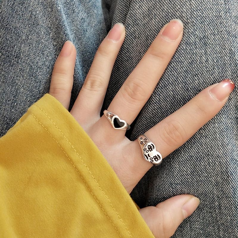 2 Pcs Creative Crying Heart Rings, Trendy Fashion Female Resizable Ring Jewellery , Vintage Adjustable Ring