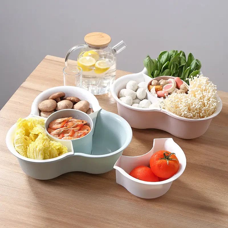 Mickey Shaped Vegetable Basket, 4 Compartments Wash Basin Basket, Creative Household Wash Basket, Double Multi Grid Basket, Fruit Tray Drain Basket