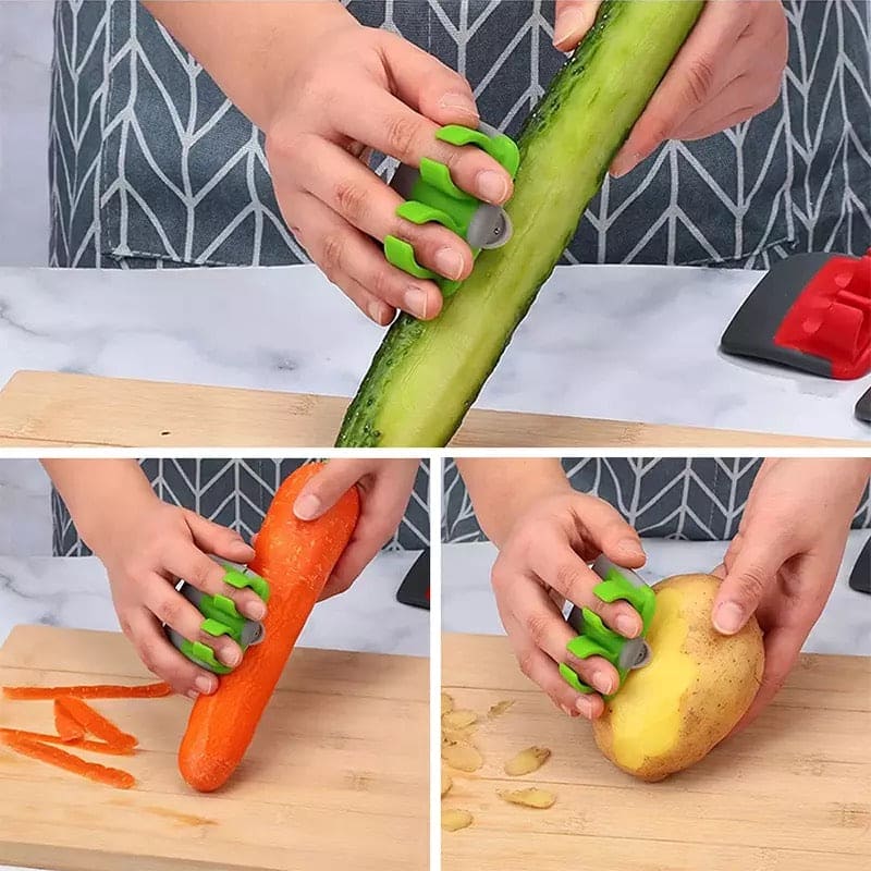 Stainless Steel Manual Finger Vegetable Shaver, Double Fingers Stainless Blade Fruit Peeler, Finger Gaurd Peeling Knife, AntiScratch Kitchen Tool, Palm Vegetable Hand Peeler, Turnip Slicer Cutter, Silicon Veg Cutter Kitchen Cooking Tools