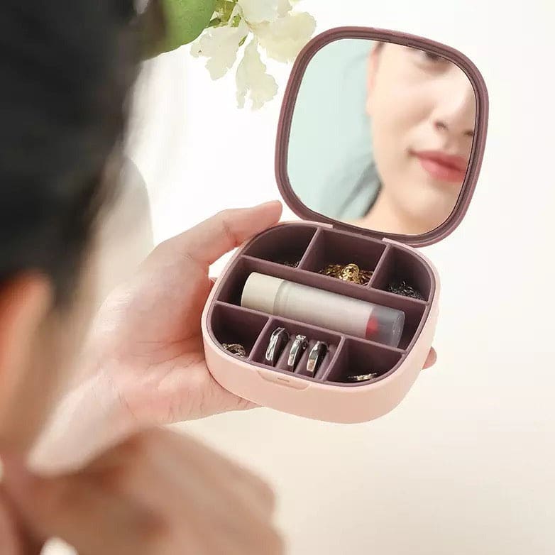 Mini Jewellery Box. Square Stud Earrings Box, Portable Small Travel Jewellery Storage Box, Women Girl Portable Earrings Ring Necklace Jewellery Case Organizer, Jewellery Organizer With Mirror, Earrings Lipstick Ring Storage Case