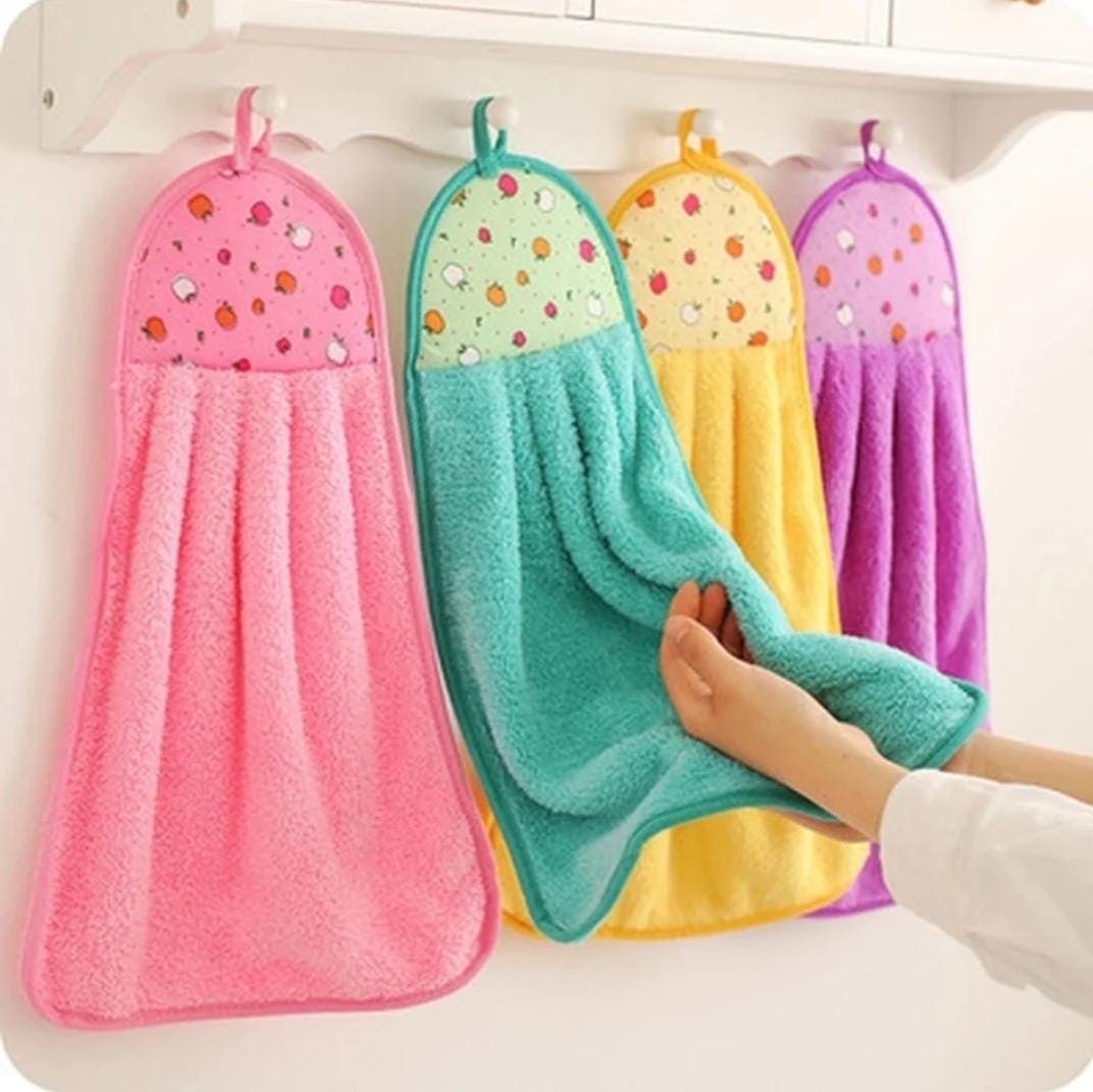 Set Of 2 Hanging Towel, Cute Cartoon Absorbent Cleaning Cloth, Thick Custom Hand Towel, Dishcloths Printing Absorbent Cloth, Bathroom Hanging Wipe, Kitchen Towel