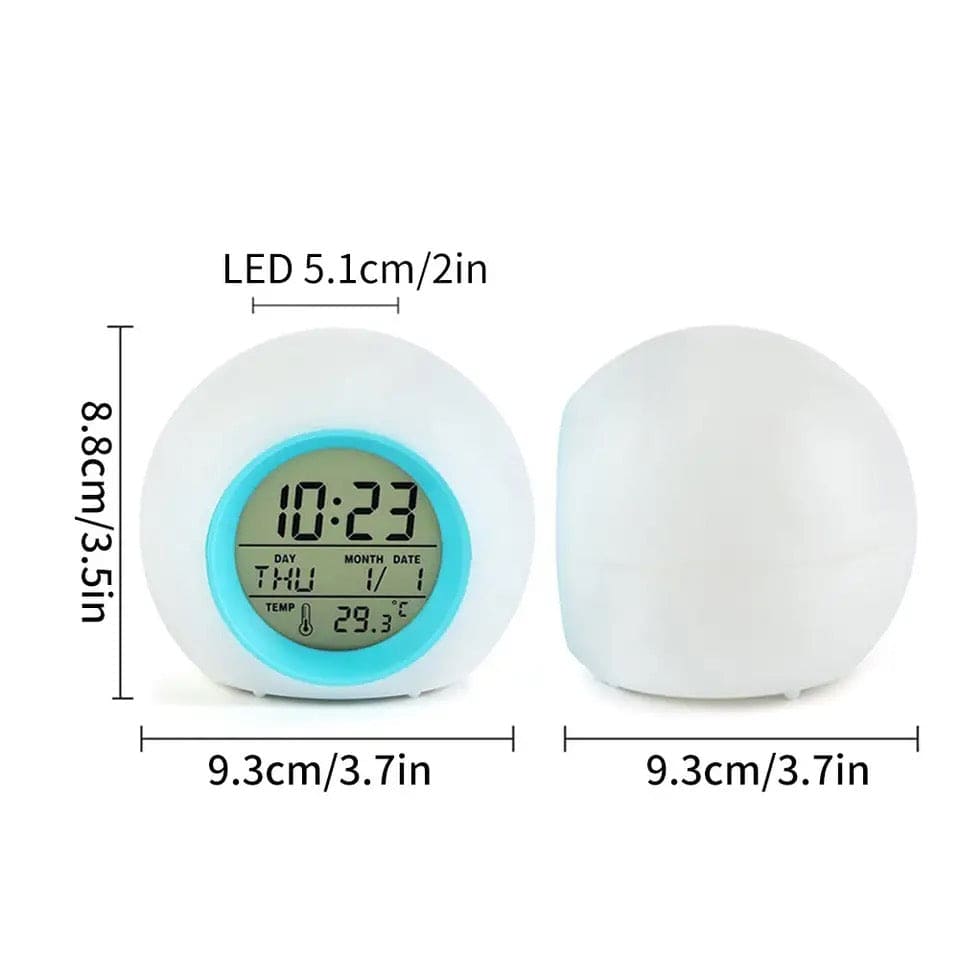 Cute Kids Digital Alarm Clock, 7 Color Alarm Clock, Cute Wake Up Timer Alarm Clock, Touch Control Digital Clock, Colors Change Night Glowing Digital Alarm Clock, Natural Sounds Table Watch, Round Snooze Led Alarm Clock