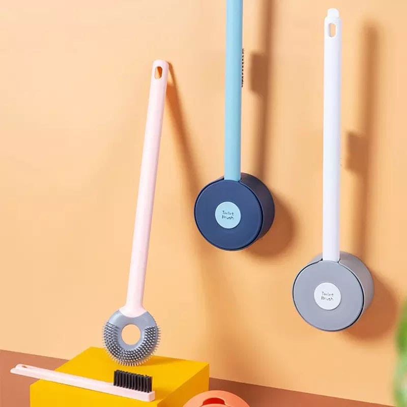 Lollipop Style Mini Toilet Brush, 2 In 1 Toilet Brush with Base Soft Bristles Brush, Wall-Mounted Clean Brushes Bathroom Accessories, Soft TPR Silicone Head Lollipop Shape Toilet Brush with Holder