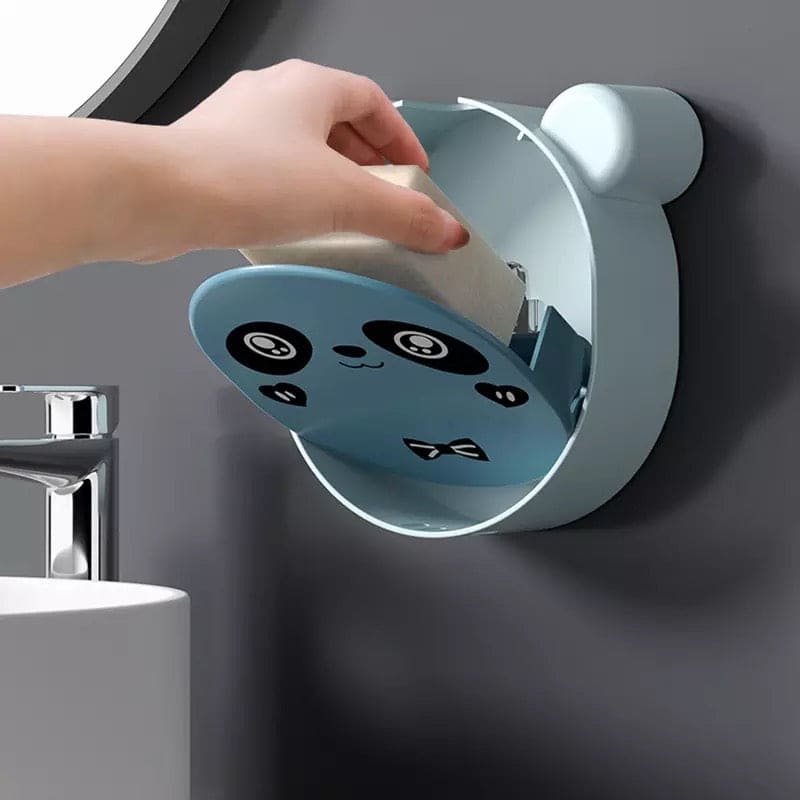 Cute Panda Wall Mounted Soap Box With Lid, Punch Free Double Layer Drain Soap Rack, Washbasin Soap Storage Box, Flip Cover Handmade Soap Shelf, Creative Soap Holder For Shower, Multifunctional Flip Top Drain Soap Dish