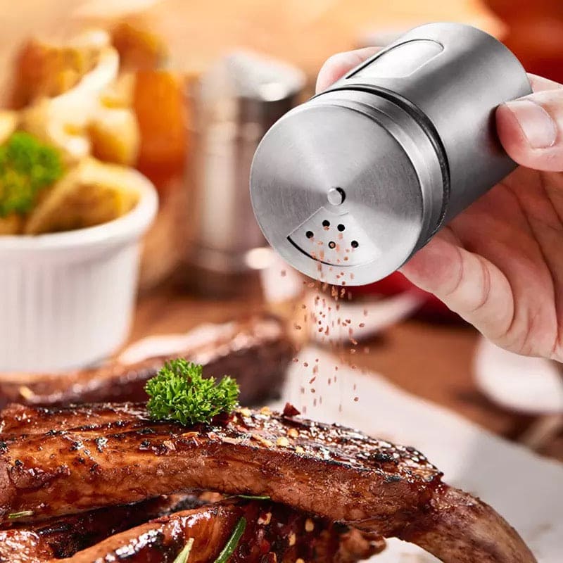 Set Of 2 Stainless Steel Pepper Salt And Spice Shaker Seasoning Jars, Cap Sealed Cruet Condiment Seasoning Jars, Glass Jars For Spices, Stainless Steel Barbecue Seasoning Bottle, Sugar Salt Pepper Shaker, Stainless Steel Coffee Sugar Storage Jars Pots