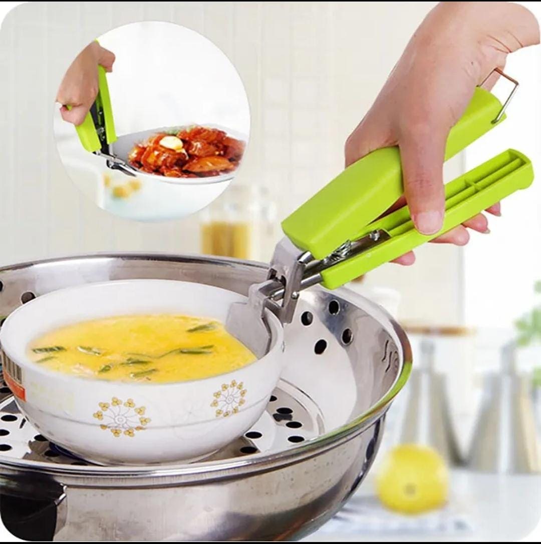 Stainless Steel Bowl Holder, Anti Hot Bowl Gripper, Silicon Handle Dish Clamp, Heat Resistant Dish Holder, Multifunction Pan Gripper, Adjustable Dish Clamp, Kitchen Insulation Tools, Steel Hot Dish Plate Bowl Clip, Anti-scald Plate Holder