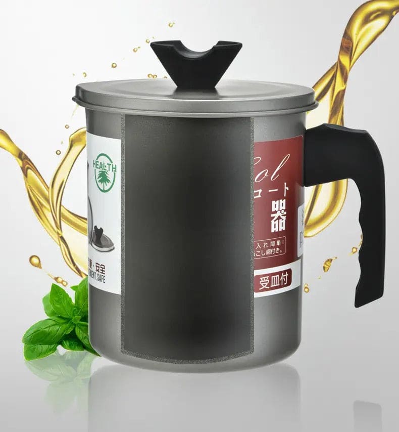 Stainless Steel Oil Filter Pot, Kitchen Oil Separator And Storage Can With Fine Mesh Strainer, Oil Trap with Lid, Strainers Pot Oil Bottle, Filter Oils Separator Lard Tank, Kitchen Cooking Tools