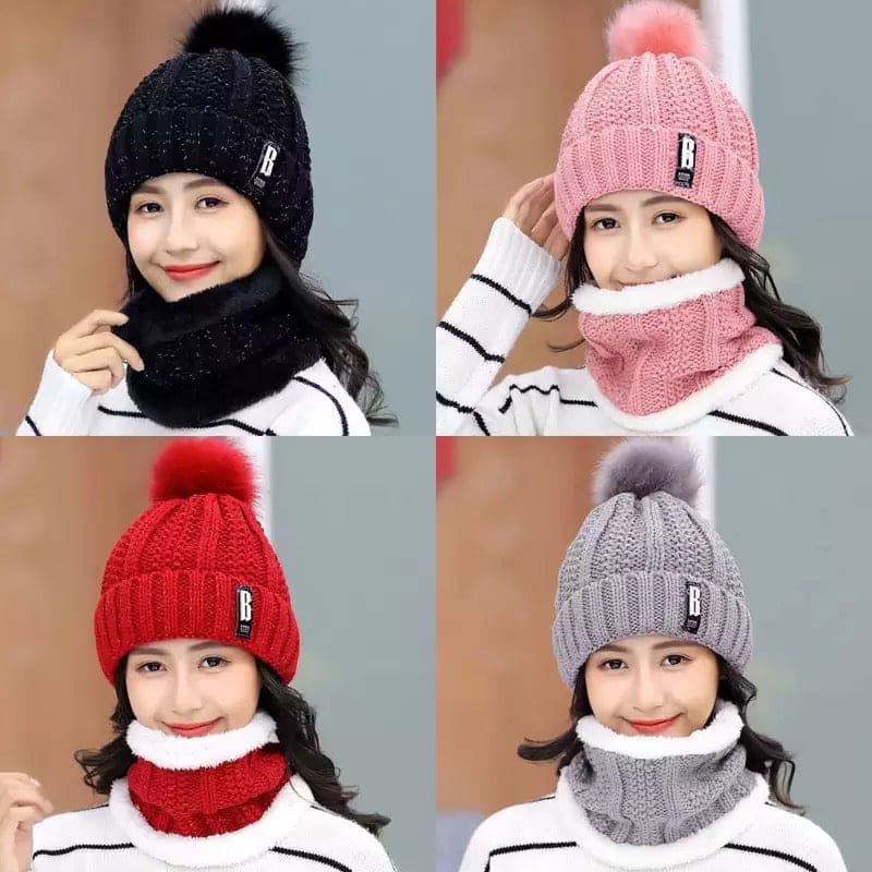 Female Outdoor Casual Windproof Hat, Winter Plush Warm Cap, Women Wool Knitted Hat, Collar Warm Keep Face Warmer Beanies Hat