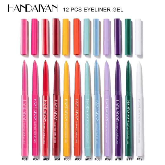 Set Of 12 Handaiyan Cream Gel Eyeliner, Waterproof Matte Eyeliner Gel, Ultra Fine Eyeliner Pencil, Pearl White Brighten Silkworm Shadow Women Eyeliners Pen, Long Lasting Matte Eye Liner, Makeup Cosmetic Beauty Colorful Liner