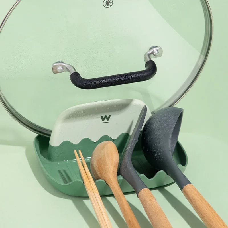 Wave Plastic Pot Lid Holder, Spatula Spoon Holder Stand, Pan Cover Shelf Tableware Storage Rack, Chopsticks Oil Leakage Prevention Shelf Stand, Wave Lid Spoon Holder