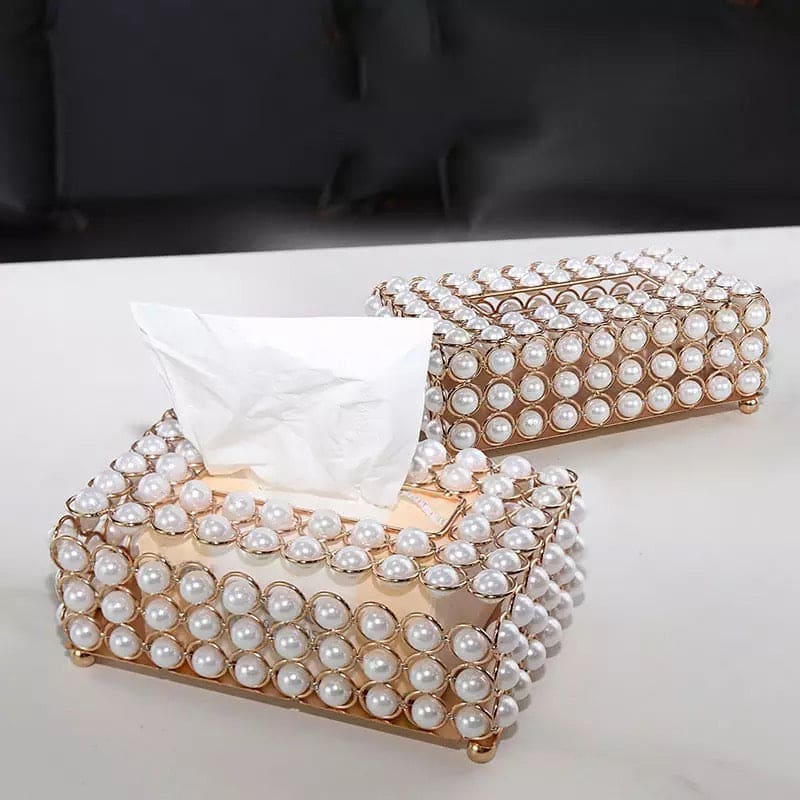 Luxurious Pearl Tissue Box, Nordic Facial Crystal Tissue Box, Napkin Dispenser, Household Pumping Paper Case Luxury Organizer Stand, Creative Paper Container