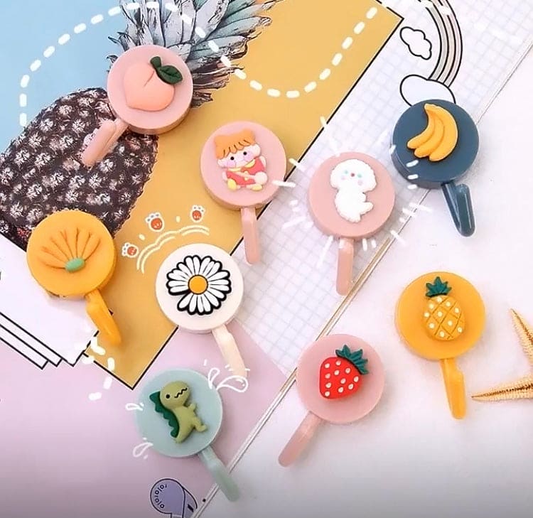 Set Of 10 Cute Cartoon Wall Hook, Cute Wall Hooks Key Holder, Cartoon Fruits Shape Hook For Kids Room Home Decor, Coat Towel Hanging Plastic Mask Holder, Kitchen Bathroom Organizer Wall Decor, Home Accessories