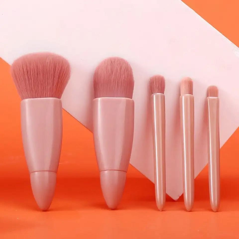 5 Pcs Mini Travel Makeup Brush Set, Portable Makeup Brush Box With Mirror, Giant Soft Loose Powder Blush Eye Shadow Cosmetic Brushes, Mini Makeup Brush, Reusable Artificial Fibers Eyeshadow Beauty Makeup Brush, Portable Blush Brush, Concealer Brush